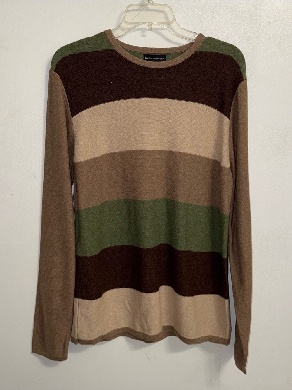 NWT $100 Banana Republic Green Stripped Pullover Crew Neck Long Sleeve Sweater S